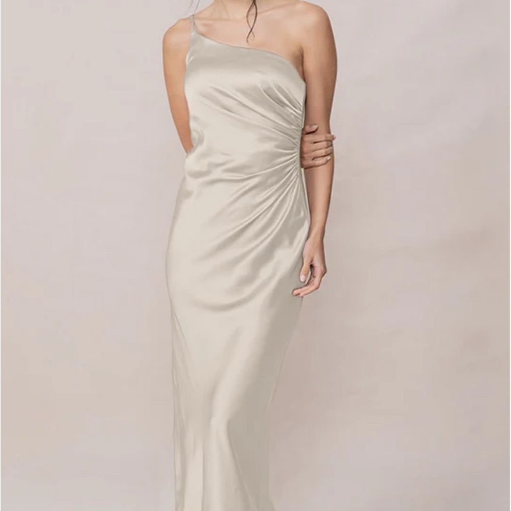 Revelry One-Shoulder Satin Dress in Cream